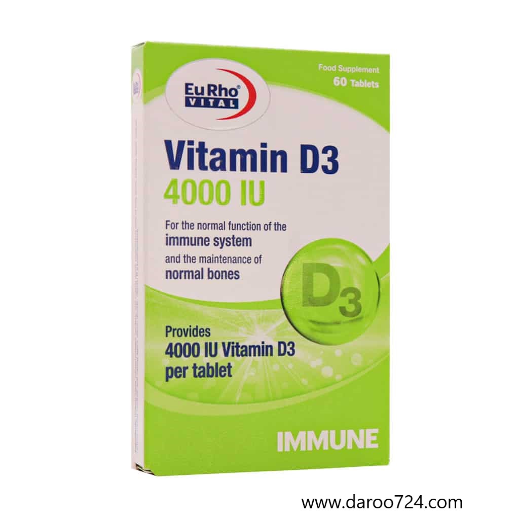 Eurhovital-Vitamin-D3-4000-IU-60-Tabs.jpg ویتامین د3 یوروویتال 4000 واحدی EurhoVital Vitamin D3 4000 IU - تصویر 1