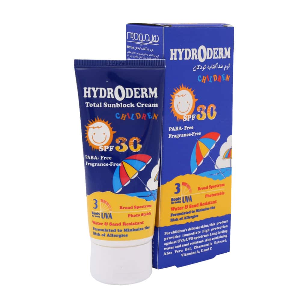 Hydroderm-Total-Sunblock-Cream-SPF30-For-Children-50-ml.jpg کرم ضد آفتاب کودکان SPF30 هیدرودرم - تصویر 1