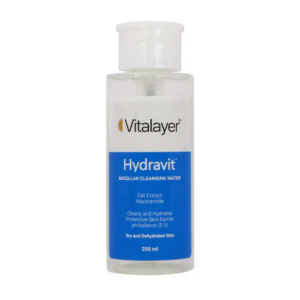Vitalayer-Hydravit-Micellar-Cleansing-Water-250-ml.jpg.webp محلول پاک کننده آرایش هیدراویت ویتالیر - تصویر 1